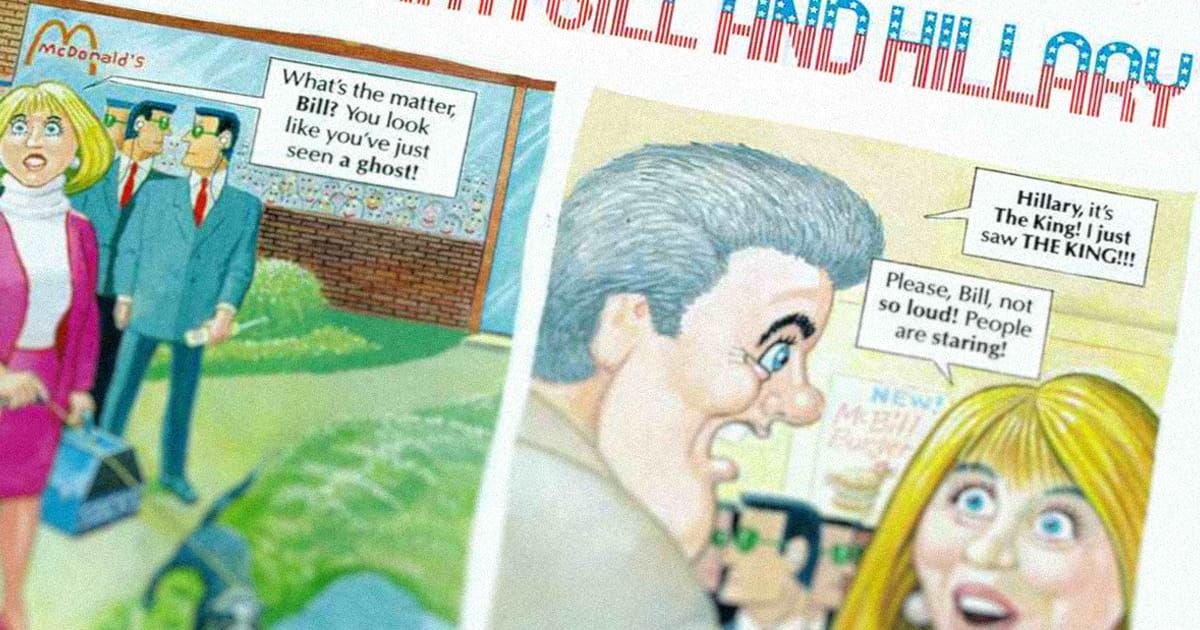 Crop of a comic where Bill Clinton sees Elvis.