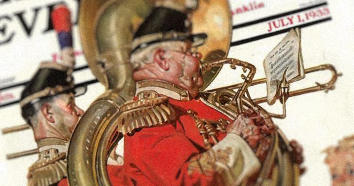 Cover of The Saturday Evening Post featuring a fat tuba player.