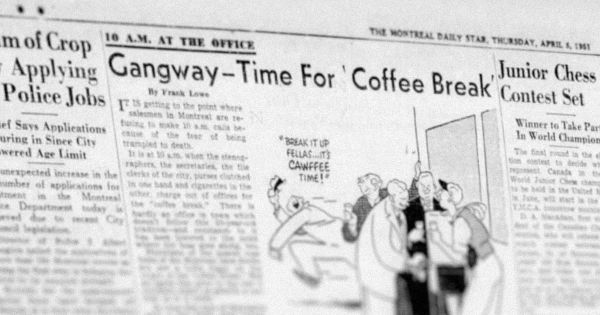 Newspaper headline: Gangway--Time For 'Coffee Break'
