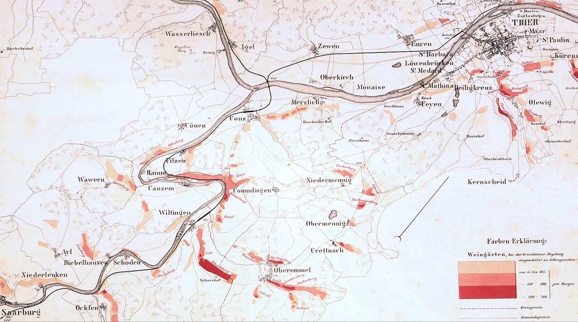 Franz Josef Clotten's 1868 Prussian viticultural tax map of the Saar and Mosel