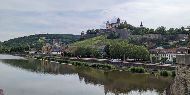 The famous Stein vineyard, overlooking the Main River and the rebuilt town of Würzburg.