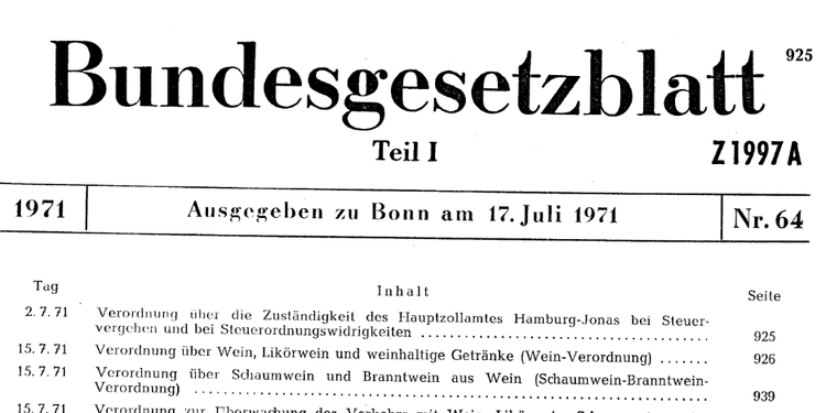 1971 Wein-Gesetz ("Fifth German Wine Law")