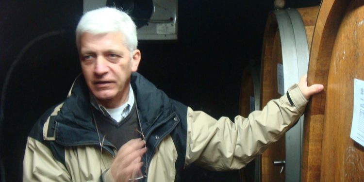 In the cellar with Heinrich Breuer at Weingut Breuer in the Rheingau. 
