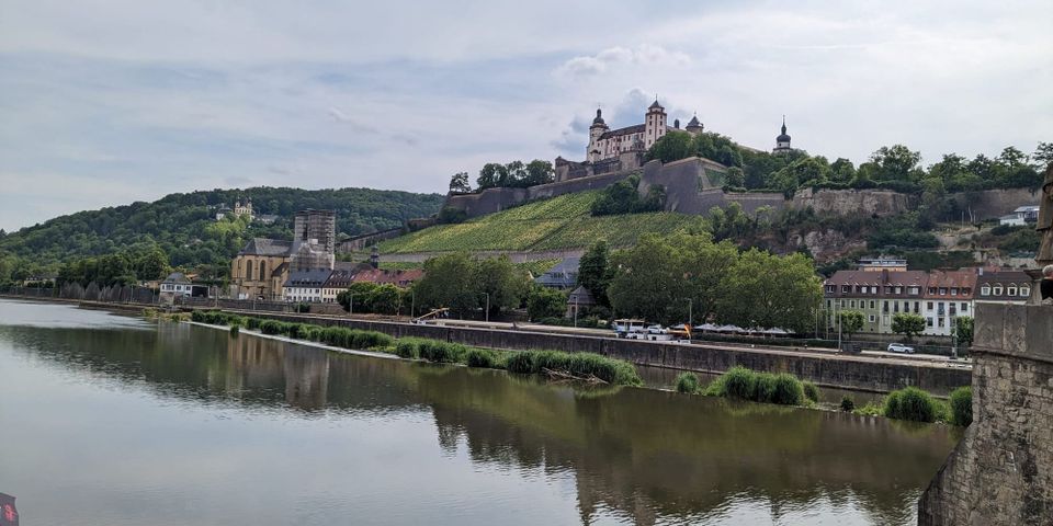 The famous Stein vineyard, overlooking the Main River and the rebuilt town of Würzburg.