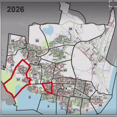 A moving gif showing projected phase of road maintenance in Benicia until 2030