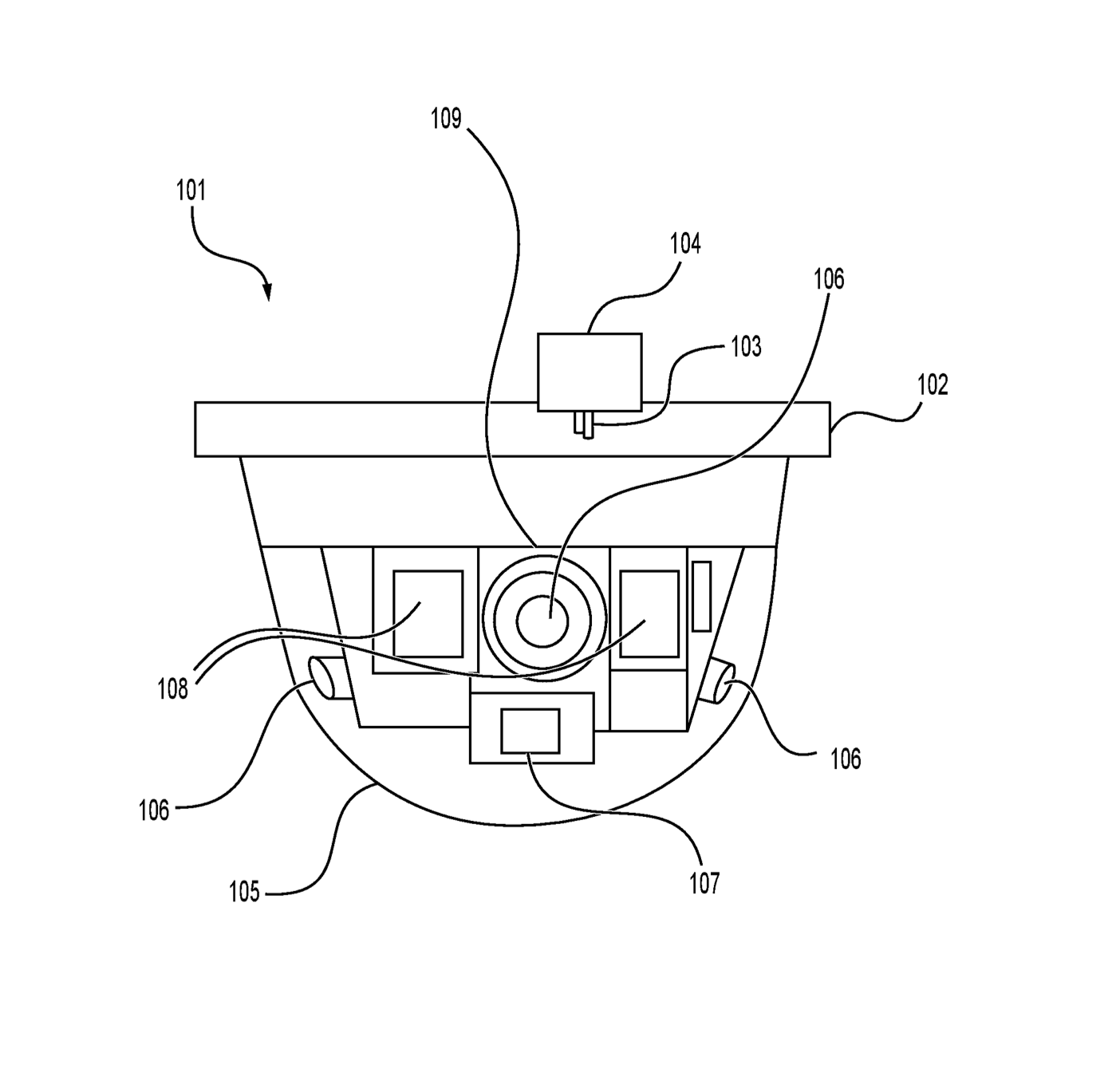 A drawing of the device, which can be equipped with stun guns or tranquiliser darts