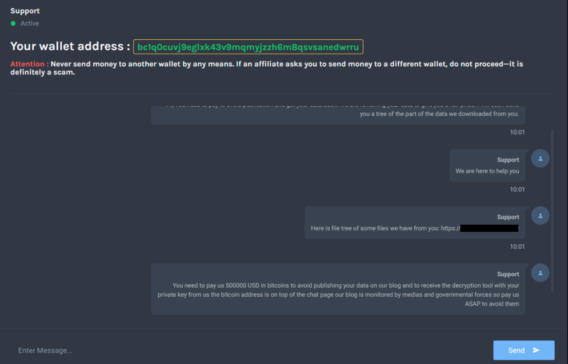 The ransom demand and Bitcoin wallet address (Image: Check Point Research)