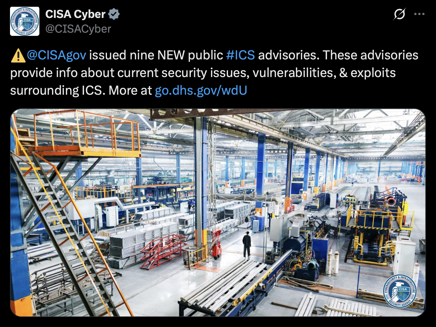 A screenshot of one of Cisa's latest security advisories, shared on April 15- the day before its contract was due to expire
