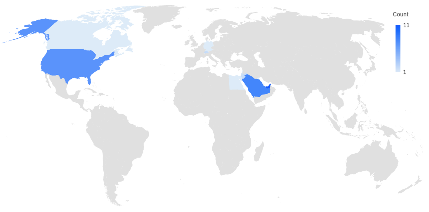 A global heatmap of TA450 attacks (Image: Proofpoint)