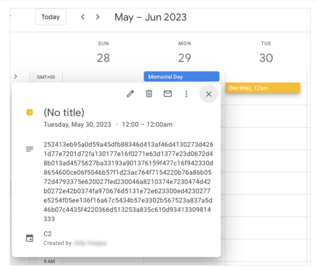 Example of a Calendar event TOUGHPROGRESS created (Image: Google)