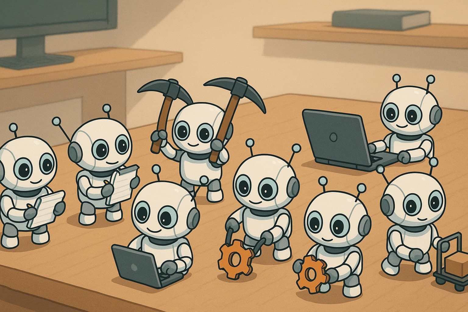 Here's what happened when we asked ChatGPT to cheer up the sad robot in the title image. Now they're all too happy!