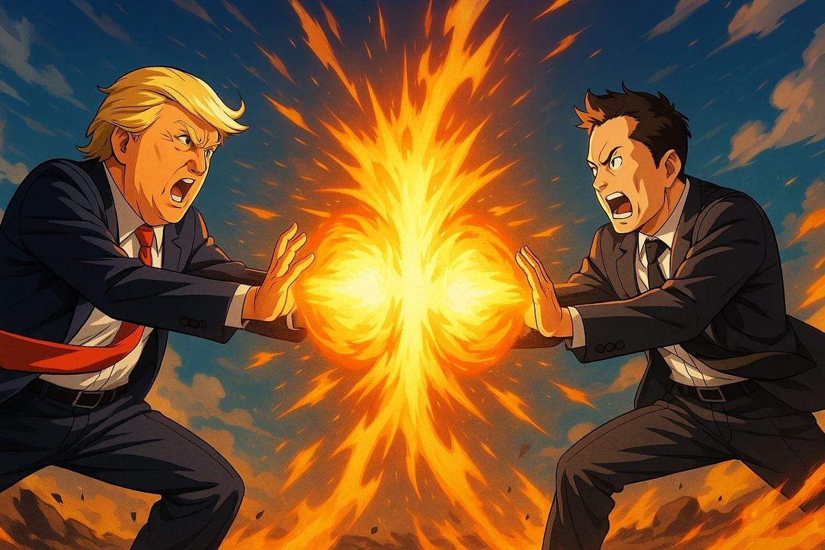 ChatGPT's vivid depiction of Elon and the Donald locking horns after their famous falling out