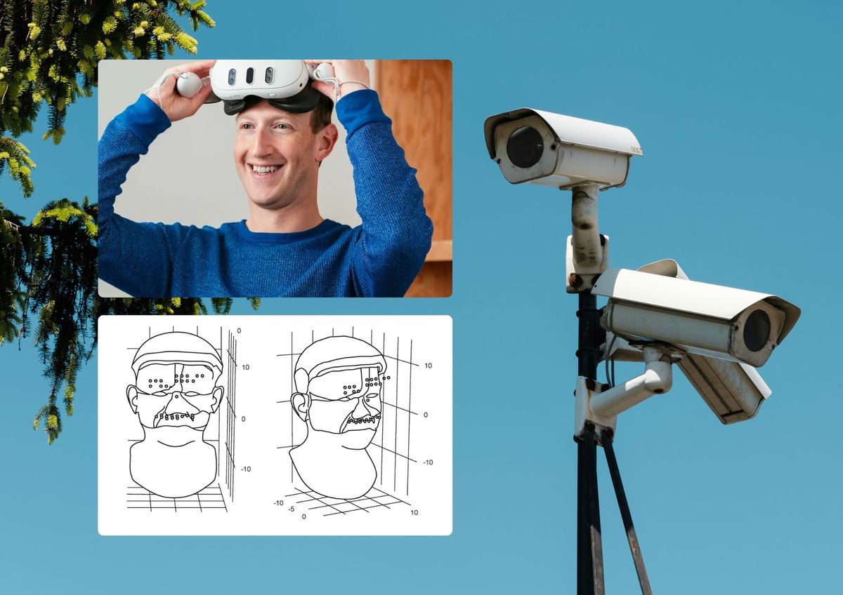 Meta's face analysis system could be built into smart glasses or VR headsets (Photos by Meta andMichał Jakubowski on Unsplash)