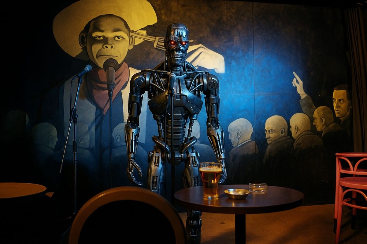 A robot walks into a comedy club... Can AI ever be as funny as a human? (Image: ChatGPT) 