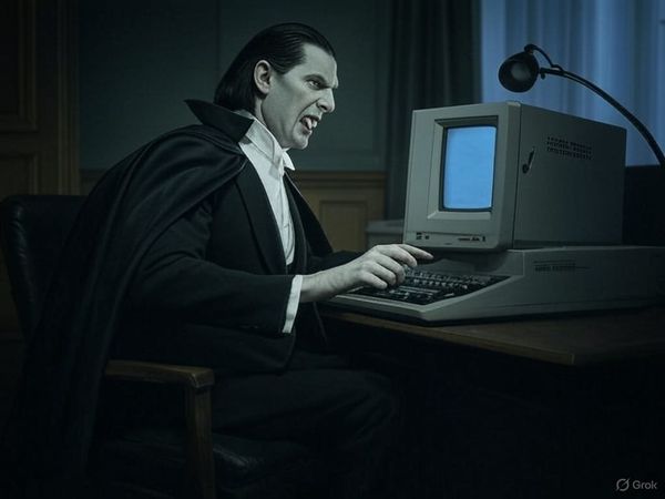 Grok's vision of Count Dracula being hit by his arch-enemy's ransomware scam