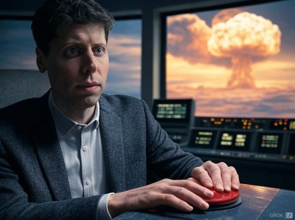 Grok's doomer-like vision of Open AI CEO Sam Altman setting off a nuclear explosion 