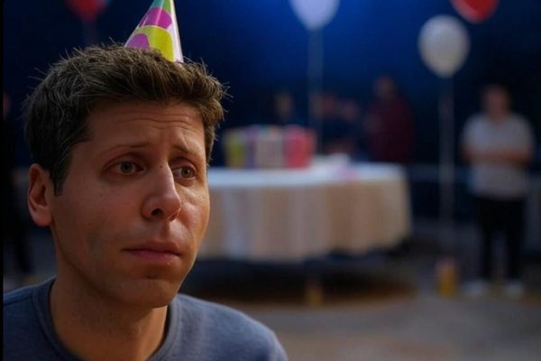 Grok's depiction of Sam Altman feeling unhappy at the ChatGPT launch party