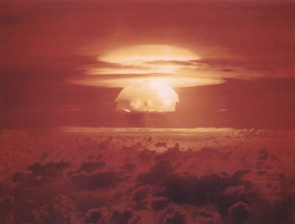 Castle Bravo was the first in a series of high-yield thermonuclear weapon design tests conducted by the United States at Bikini Atoll,