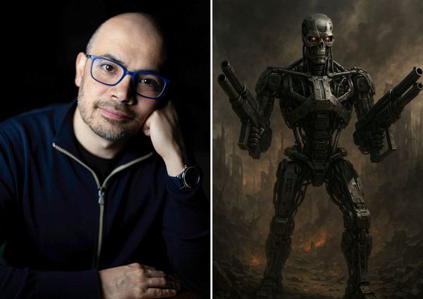 Demis Hassabis snapped by Christopher Michel alongside ChatGPT's cheery vision of the future