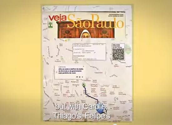 當收到訂閱的雜誌，信封袋上面有你家到新百貨公司的路線規劃圖，是否會吸引你的注意呢？巴西新開幕的百貨公司為知名雜誌當地的6000多位訂戶個別客製“到店路線地圖”的信封袋，吸睛度破錶