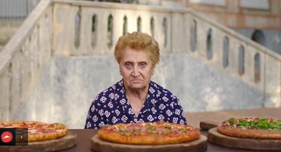 負負得正？Pizza Hut必勝客去Pizza發源地，找來傳統的老義大利人，試吃他們推出的新口味Pizza，這些老義大利人完全無法接受，同時Pizza Hut也讓這些老人接觸年輕人流行的音樂和服飾等，他們更是無法認同。藉此傳達新口味就是現在年輕人喜愛的，用消遣自己的行銷手法，吸引網友注意觀看並大量分享