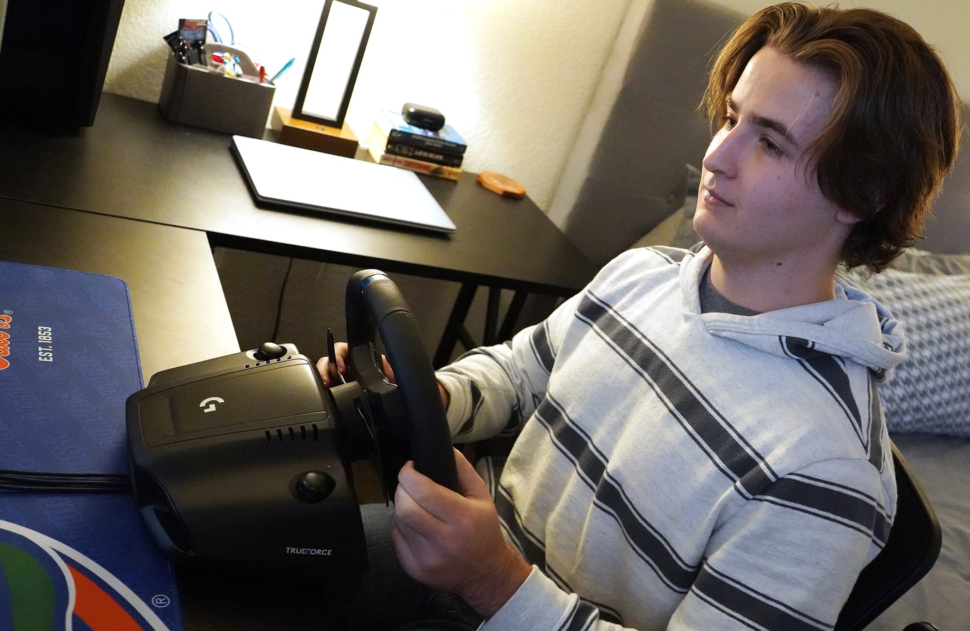 UF student Jack Dobias playing Forza Motorsport in his Gainesville apartment on Nov. 12, 2025.