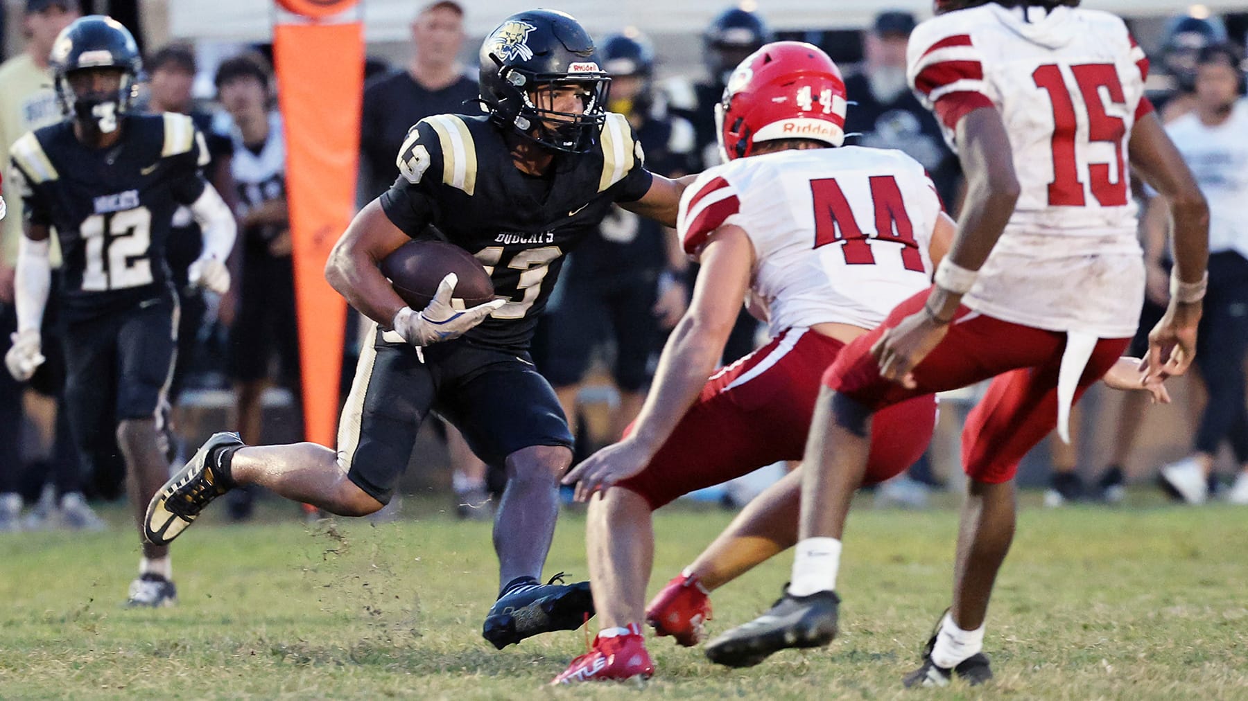 Buchholz receiver Justin Williams (13) runs with the ball during the first half against the Vero Beach Indians at Citizens Field in Gainesville, Fla., on Friday, August 29, 2025.