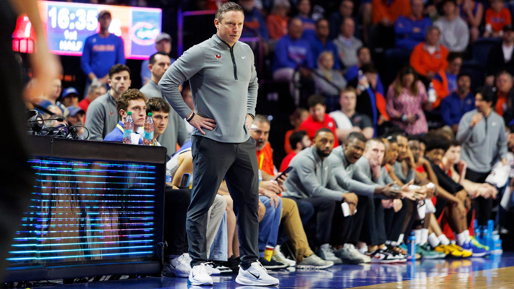 Georgia basketball coach Mike White looks on during the second half against Florida basketball at the Stephen C. O'Connell Center on Jan 6, 2026.