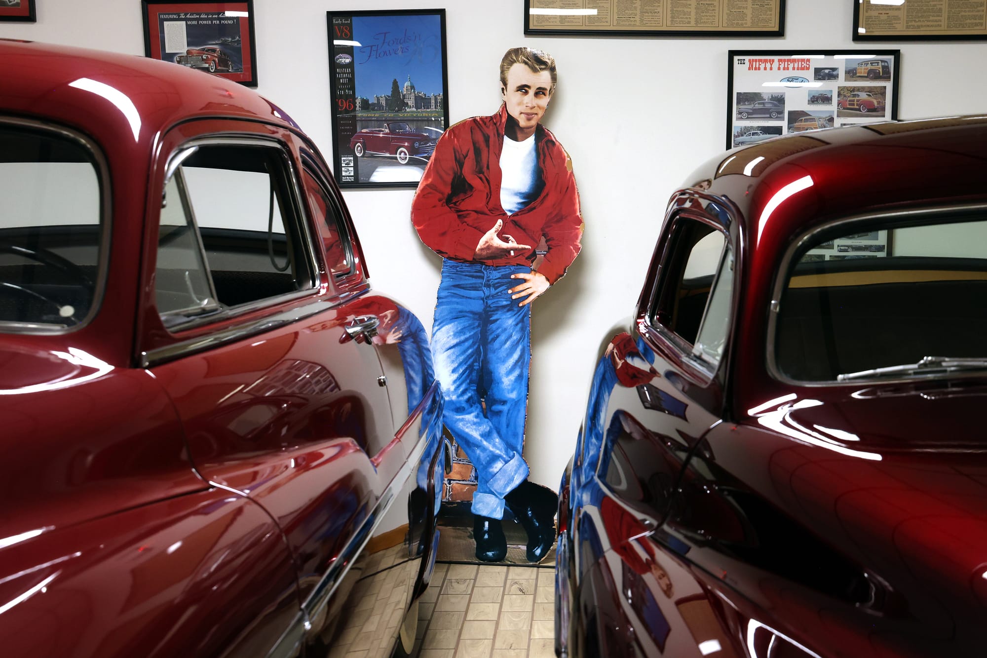 A cutout sits beside an old car in Don Garlits' museum on Monday, Sept. 15, 2025.