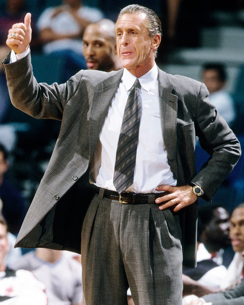 Miami Heat head coach Pat Riley on the sideline during the 1999 season at the Miami Arena.