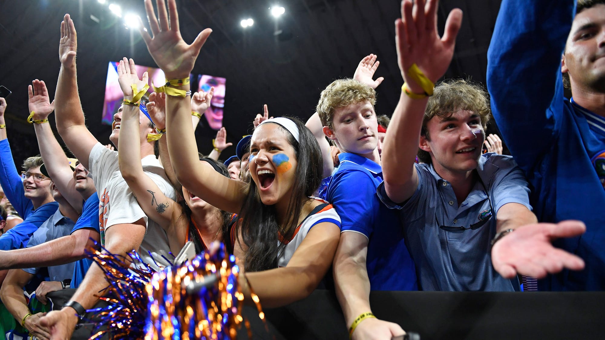 Gator students celebrate as the Florida Gators face the Auburn Tigers on Saturday, April 5, 2025, at the Alamodome in San Antonio, Texas.