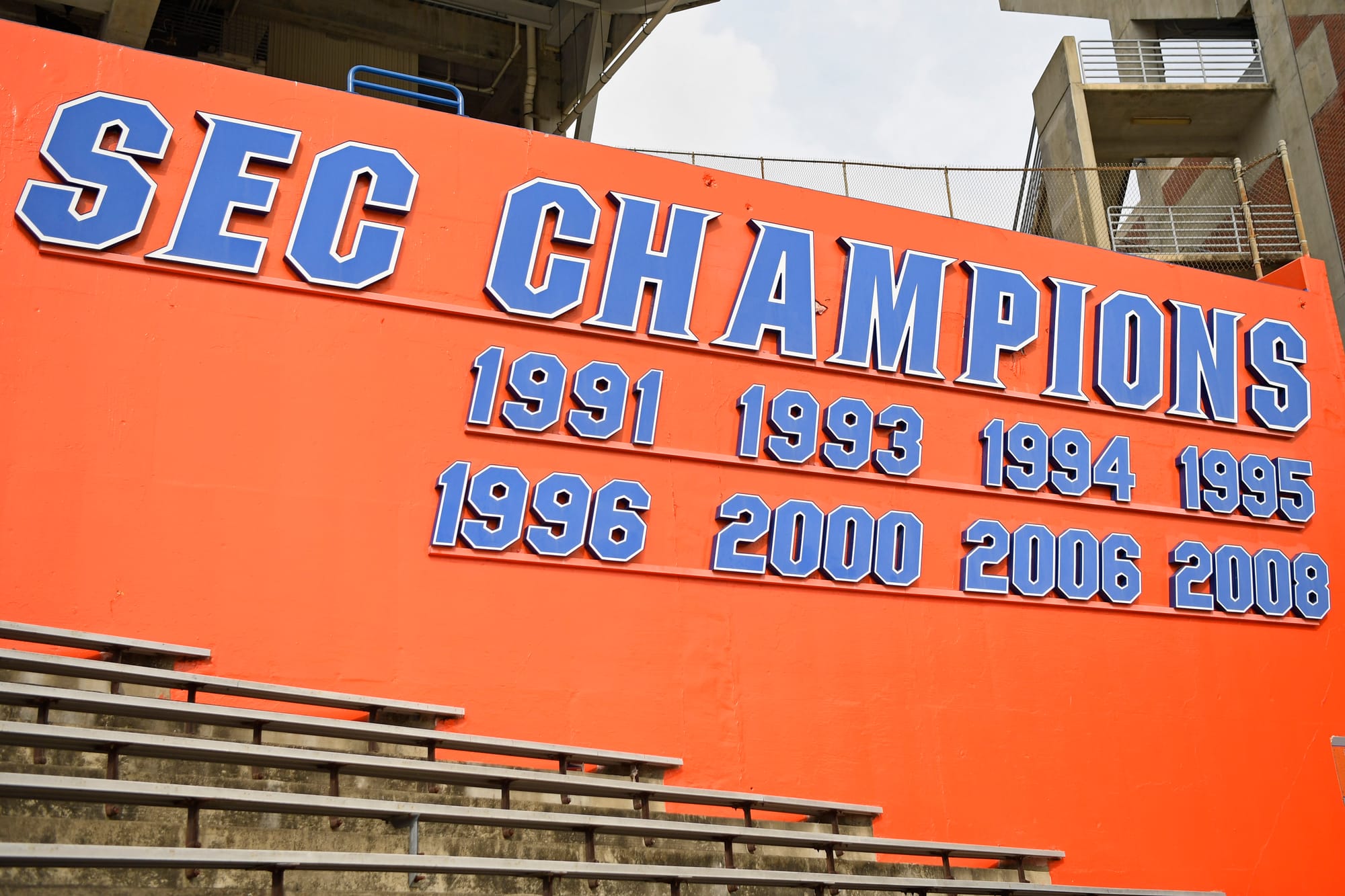 The SEC Champions wall is visible on Friday, Feb. 20, 2026, at Ben Hill Griffin Stadium in Gainesville, Fla.