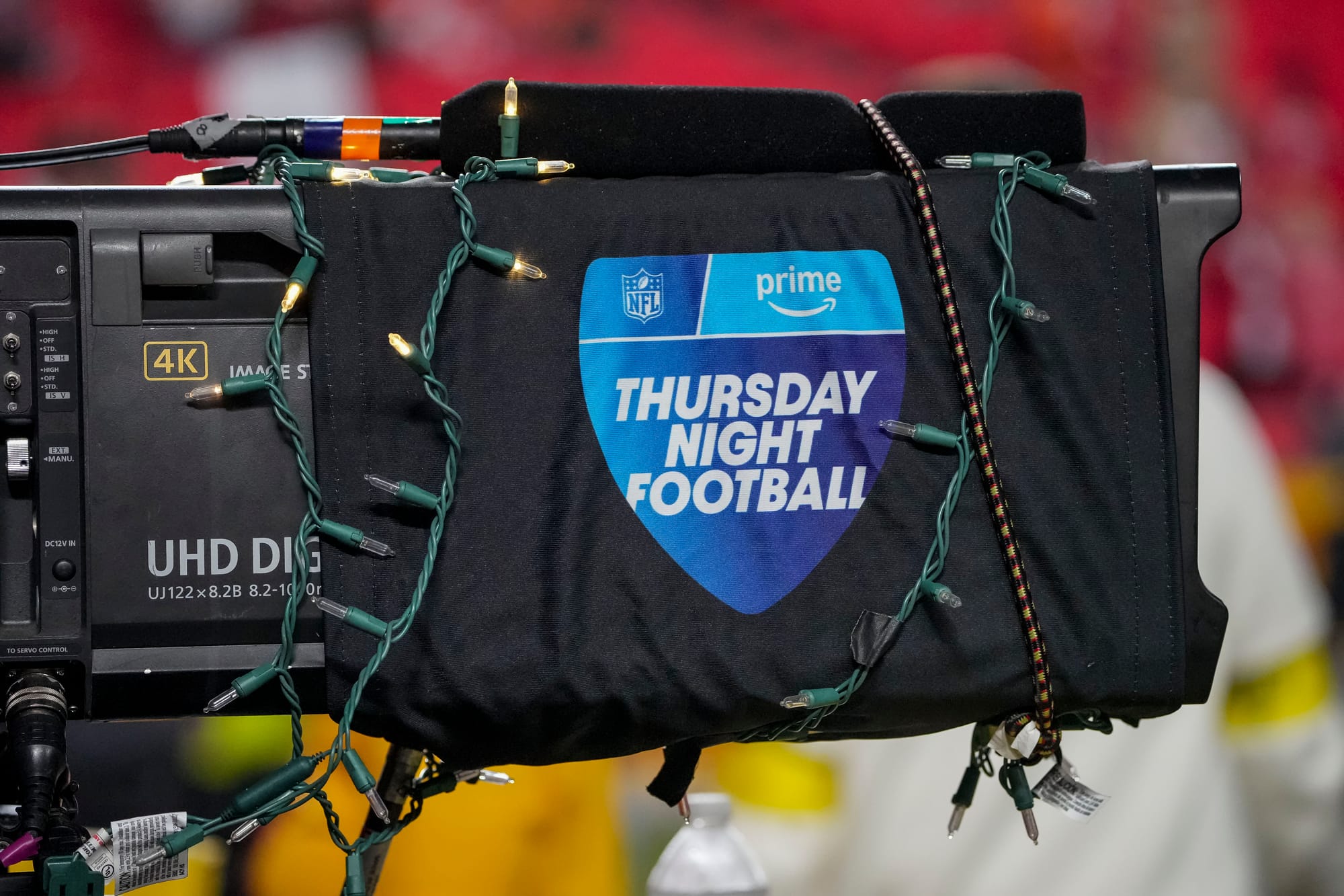 Dec 25, 2025; Kansas City, Missouri, USA; General view of the Amazon Prime Thursday Night Football logo at GEHA Field at Arrowhead Stadium.