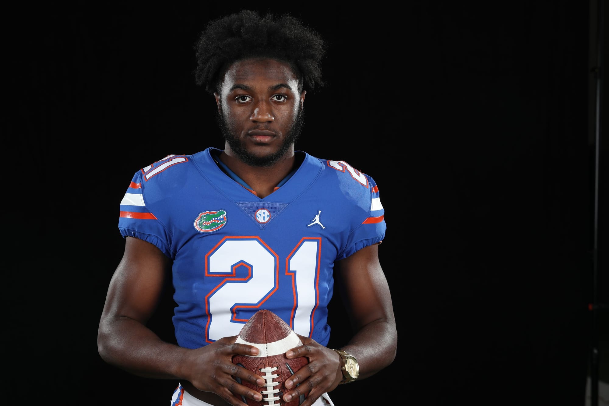 Randy Russell poses for a photo during a recruiting visit at Florida in 2017.