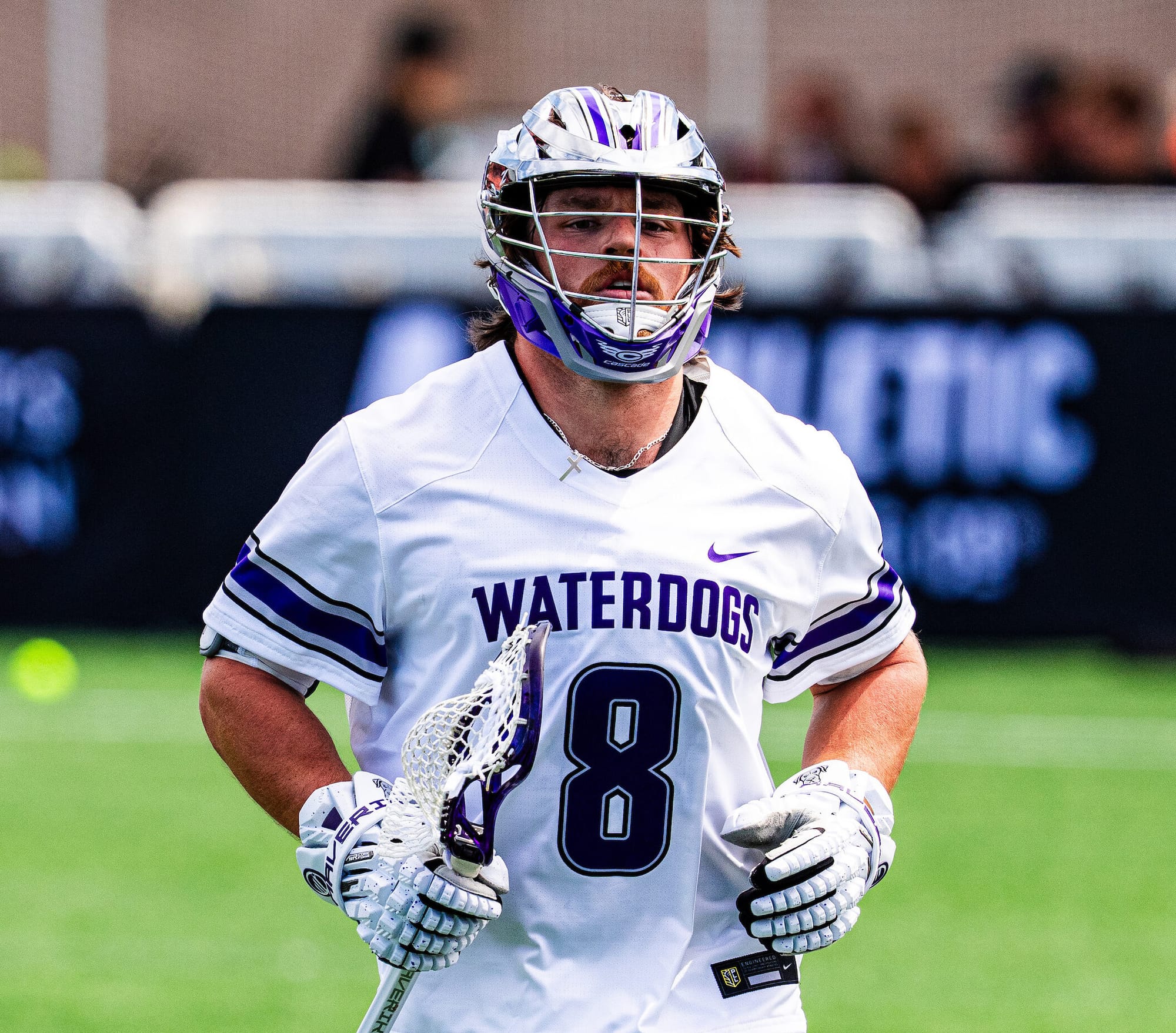 Philadelphia Waterdogs lacrosse defender Dylan Hess jogs off the field during a PLL game in 2024.