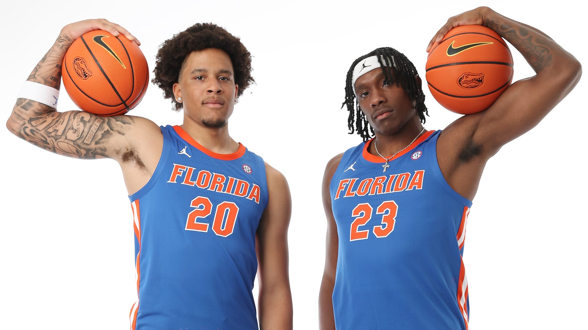Isaiah and AJ Brown pose before Florida basketball's 2025-26 campaign in Gainesville, Florida.