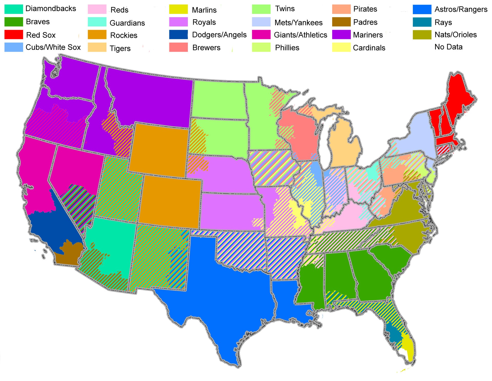 A map of MLB blackout areas and local markets.