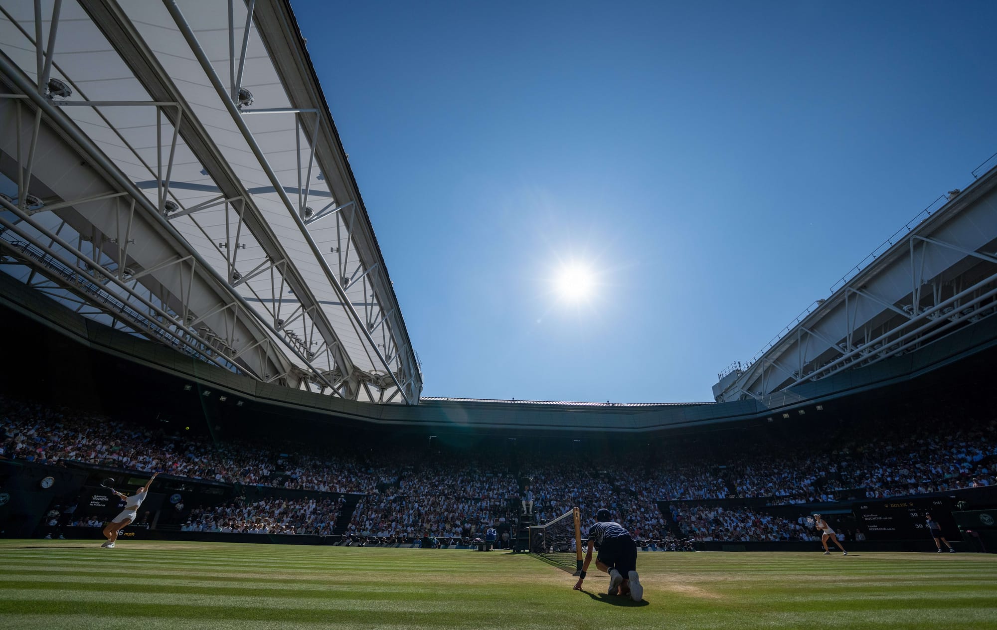 Jul 11, 2026; London, United Kingdom; General view of Centre Court during the Linda Noskova of the Czech Republic and Karolina Muchova of the Czech Republic womens’ singles final on day 13 at All England Lawn Tennis and Croquet Club.