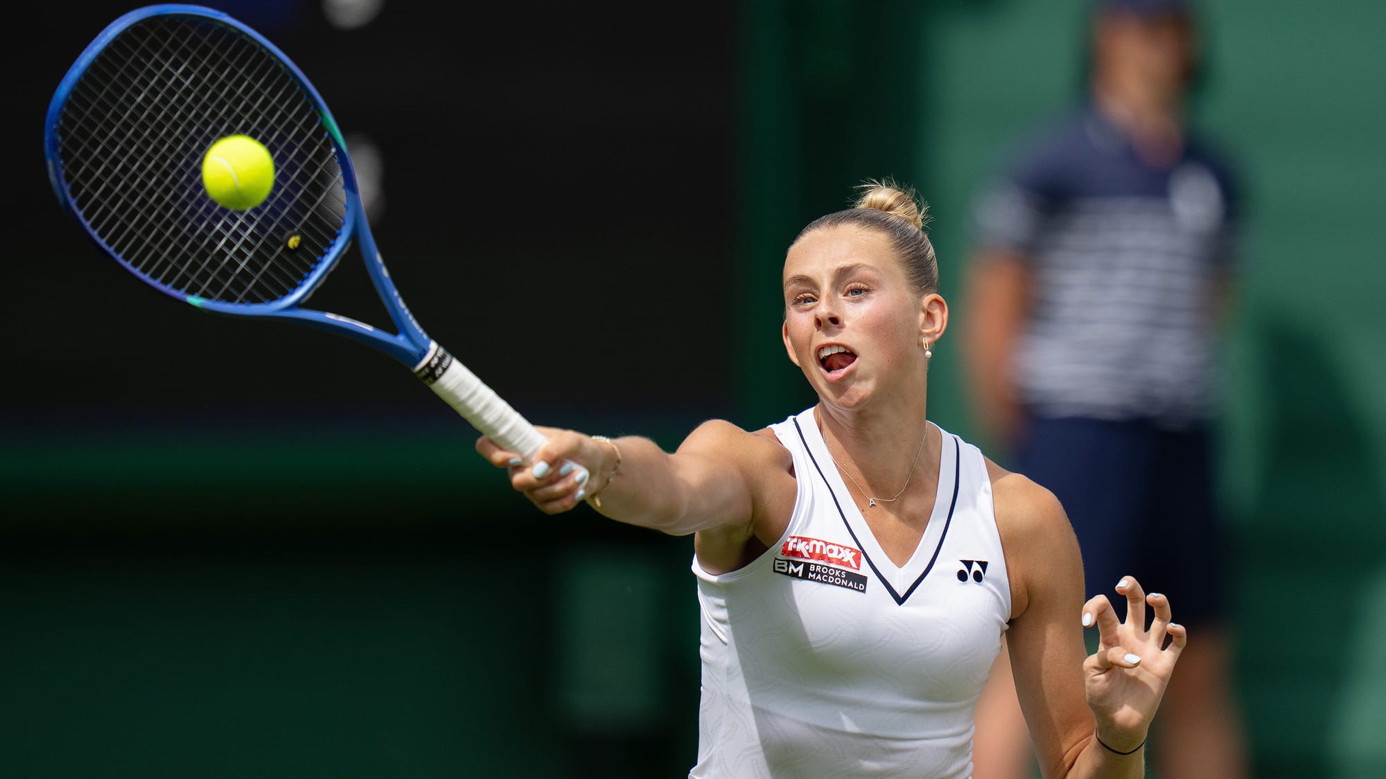 Jun 29, 2026; London, United Kingdom; Alicia Dudeney of Great Britain returns a shot during her match against Alicia Parks of the United States on day one at All England Lawn Tennis and Croquet Club.