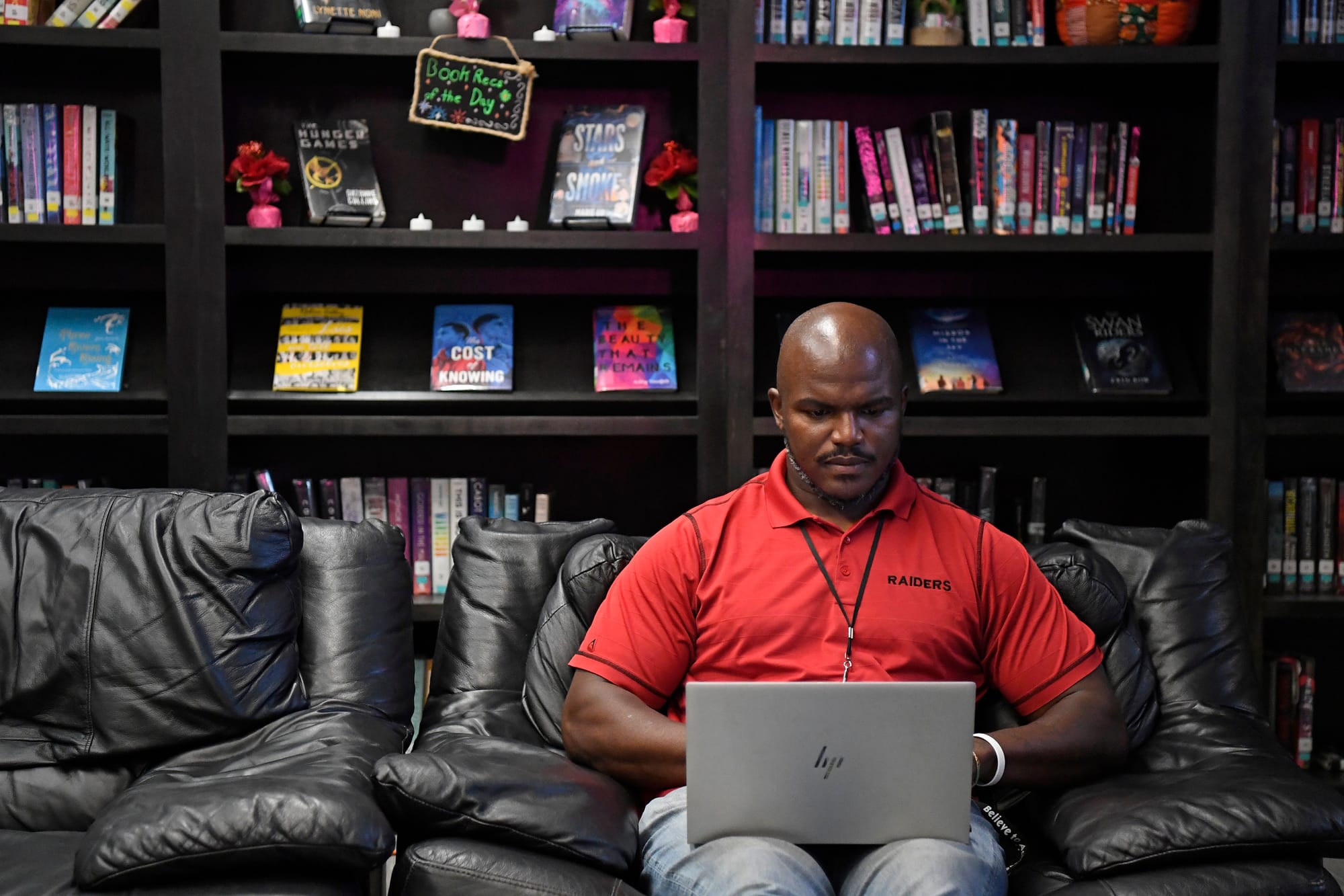 Earl Everett sits in the library on Monday, Sept. 14, 2026, at South Sumter High School in Bushnell, Fla.