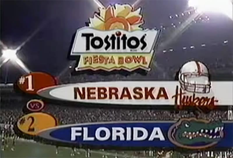 Florida's first undefeated regular season culminated in a Fiesta Bowl showdown against No. 1 Nebraska at Sun Devil Stadium in Tempe, Arizona.