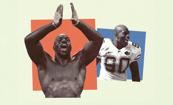 Titus O'Neil poses during a WWE event. Thaddeus Bullard smiles during a Florida football game.