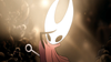 A screenshot of Hornet from Hollow Knight: Silksong, looking into a bright light and shading her eyes with one of her arms