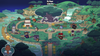 A game map shows a big tree at the center of a land mass surrounded by water. Tashia's sprite sits in the lower left corner with a lightbulb over her head.