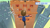 A Mii balances on a tightrope between skyscrapers with his arms held out to either side for balance. A stopwatch in the corner reads: 1:32,22