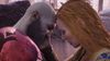 Kratos and Laufey standing very close to each other, their foreheads touching, with their eyes closed