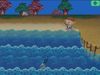 The protagonist of Animal Crossing: Wild World stands next to a body of water with a fishing pole.