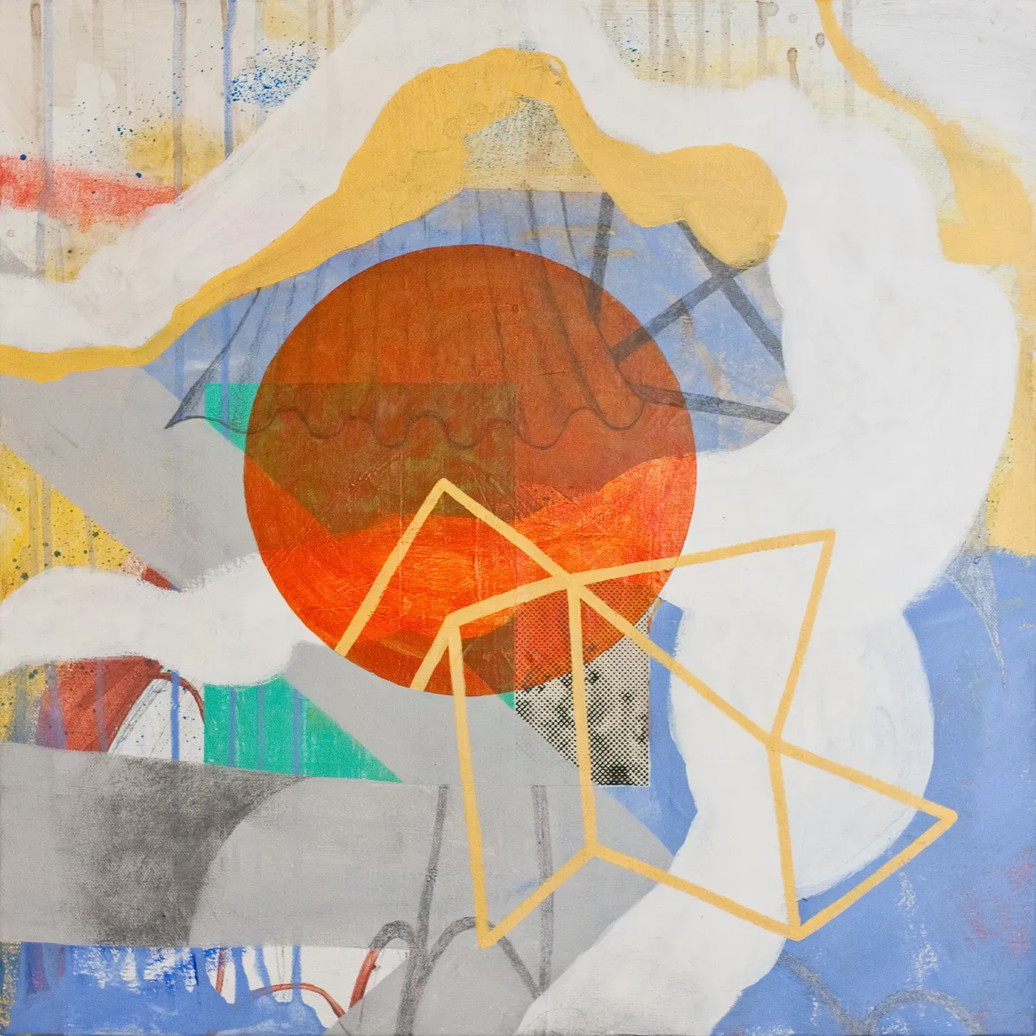 abstract painting featuring blowing curtain figure