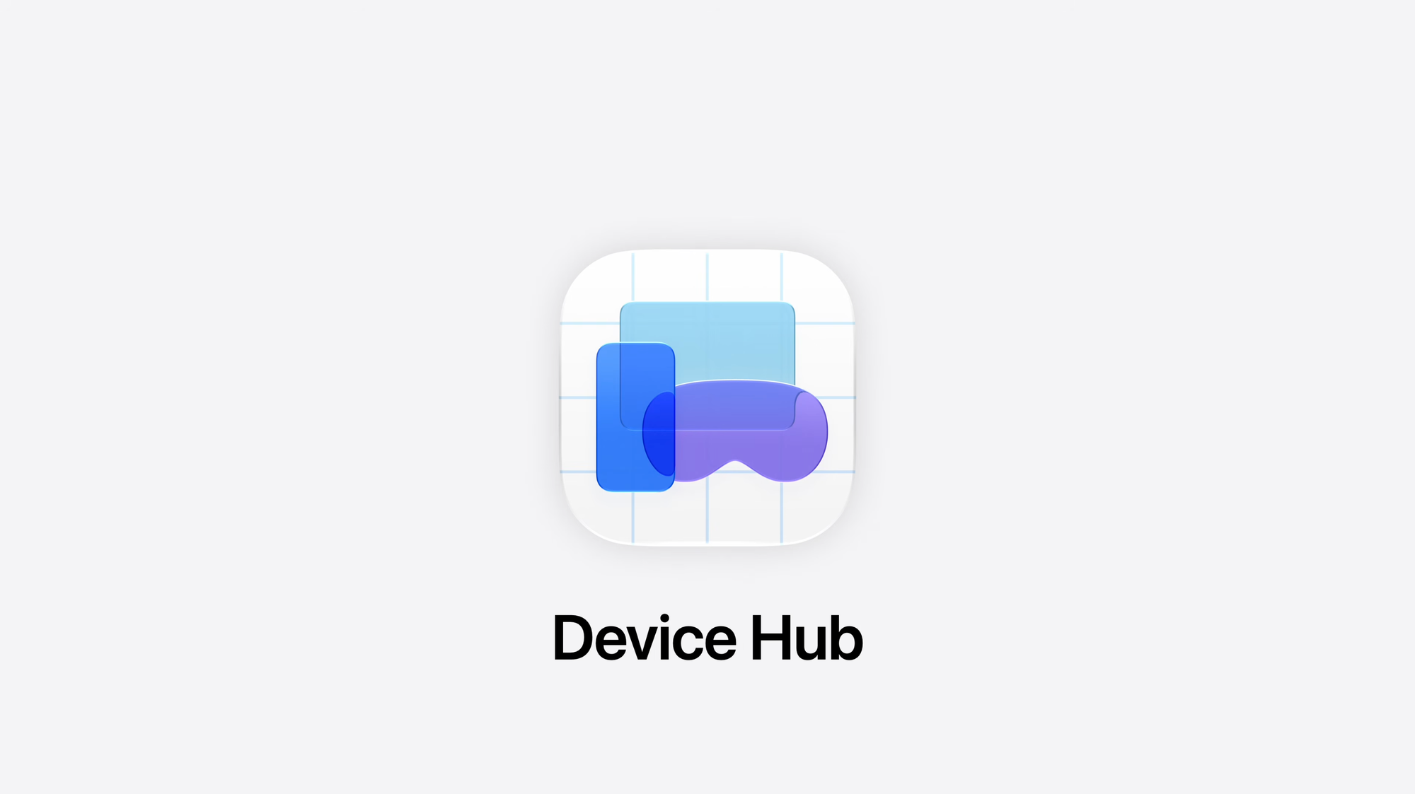 A clear background with an icon depicting an iPhone, iPad and Vision Pro. Below the icon is the name of the app: Device Hub.