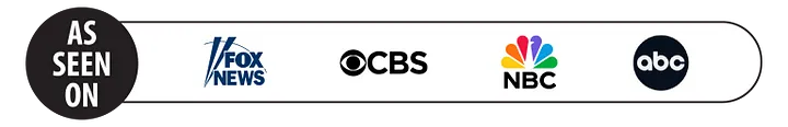 As Seen On badge showing the Fox News, CBS, NBC and ABC logos